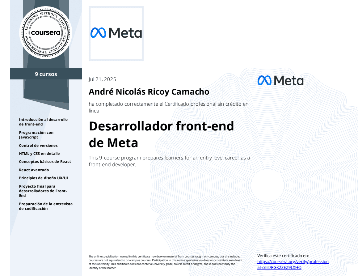 Meta Front-End Developer Certification